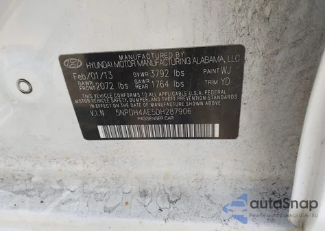 2013 Hyundai Elantra Gls/Limited from USA, damaged, VIN 5NPDH4AE5DH287906